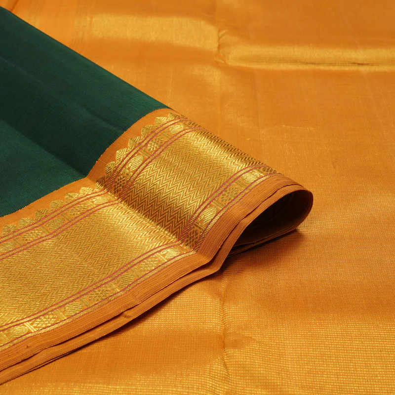 Hayagrivas Handloom Karum Pachai Kanjivaram Silk Saree with Mustard Border KBE873H1-1 - Image 3