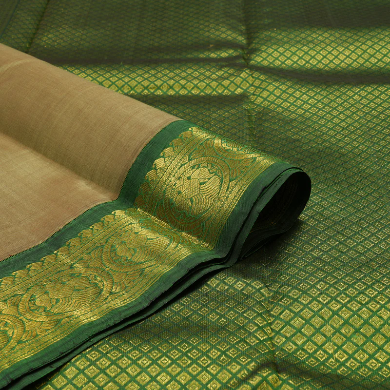 Hayagrivas Handloom Khaki Brown Kanjivaram Silk Saree with Mehandi Green Border KBE14D5-6 - Image 4
