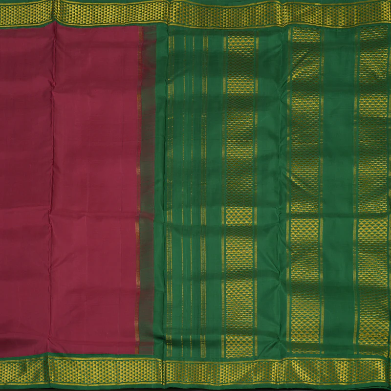 Hayagrivas Handloom Kum Kum Maroon Kanjivaram Ten Yards Silk Saree with Bottle Green Border KBE945H2-1 - Image 4