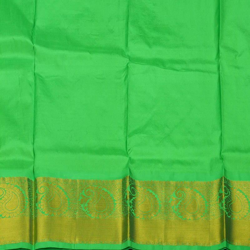 Hayagrivas Handloom Lemon Yellow Kanjivaram Silk Pattu Pavadai with Parrot Green Border BBD743H13-3 - Image 3