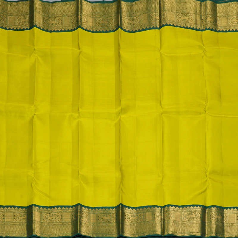Hayagrivas Handloom Lemon Yellow Kanjivaram Silk Saree with Bottle Green Border KBF213E2-1 - Image 4