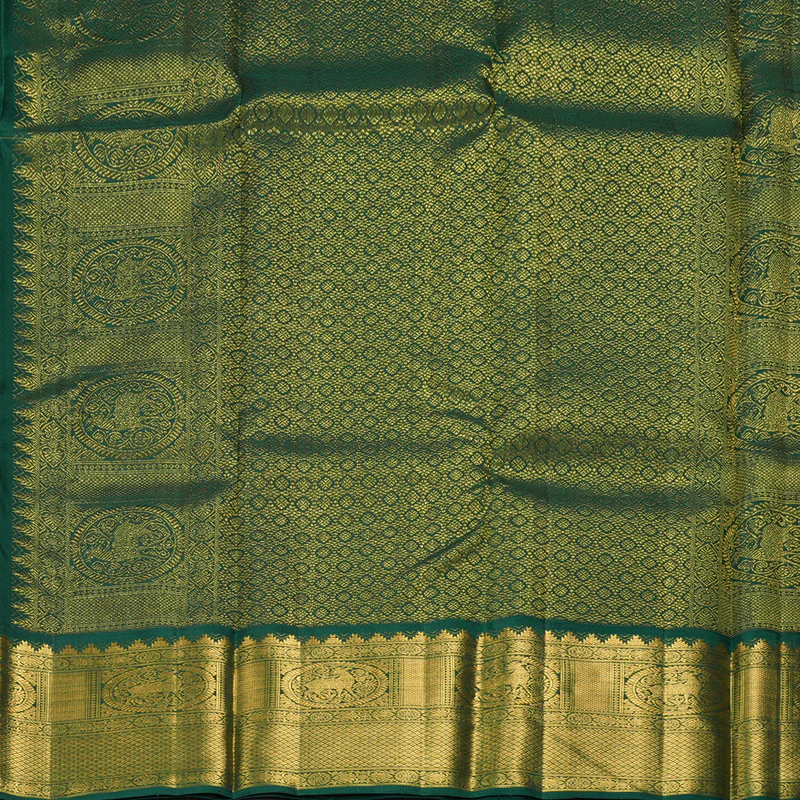 Hayagrivas Handloom Lemon Yellow Kanjivaram Silk Saree with Bottle Green Border KBF213E2-1 - Image 6
