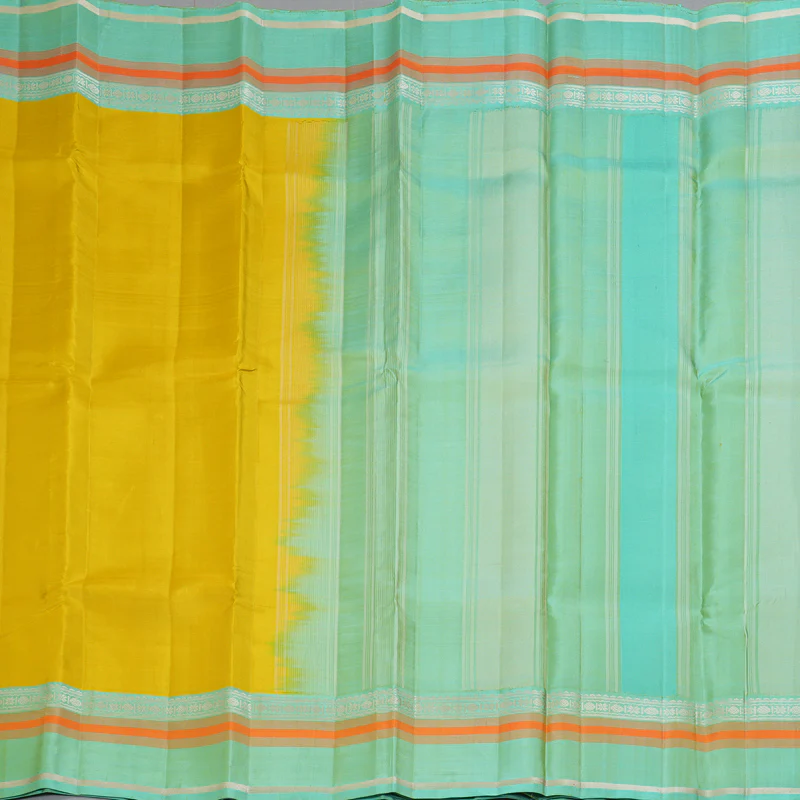 Hayagrivas Handloom Lemon Yellow Kanjivaram Silk Saree with Pastel Blue Border KSBE135C14-2 - Image 5