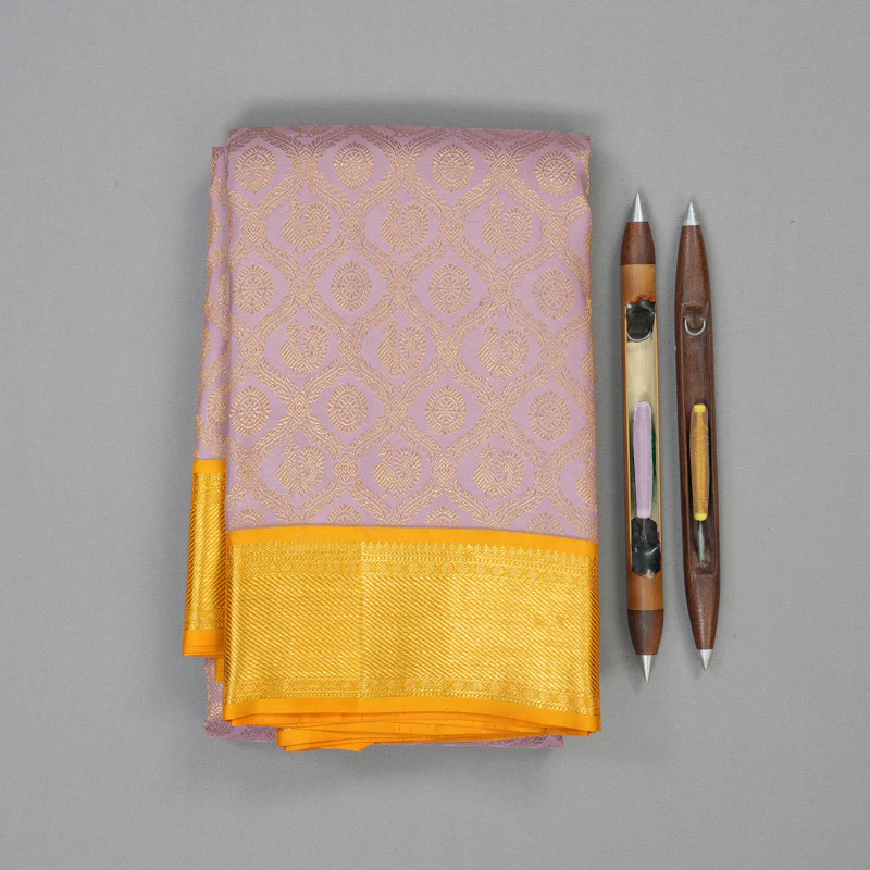 Hayagrivas Handloom Lilac Kanjivaram Silk Saree with Yellow Border KSBE127C10-15 - Image 2