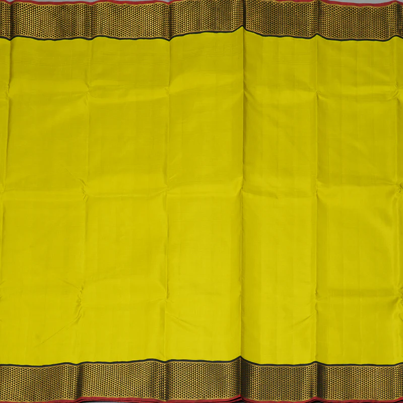 Hayagrivas Handloom Lime Green Kanjivaram Silk Saree with Black Border KBF213E2-4 - Image 3