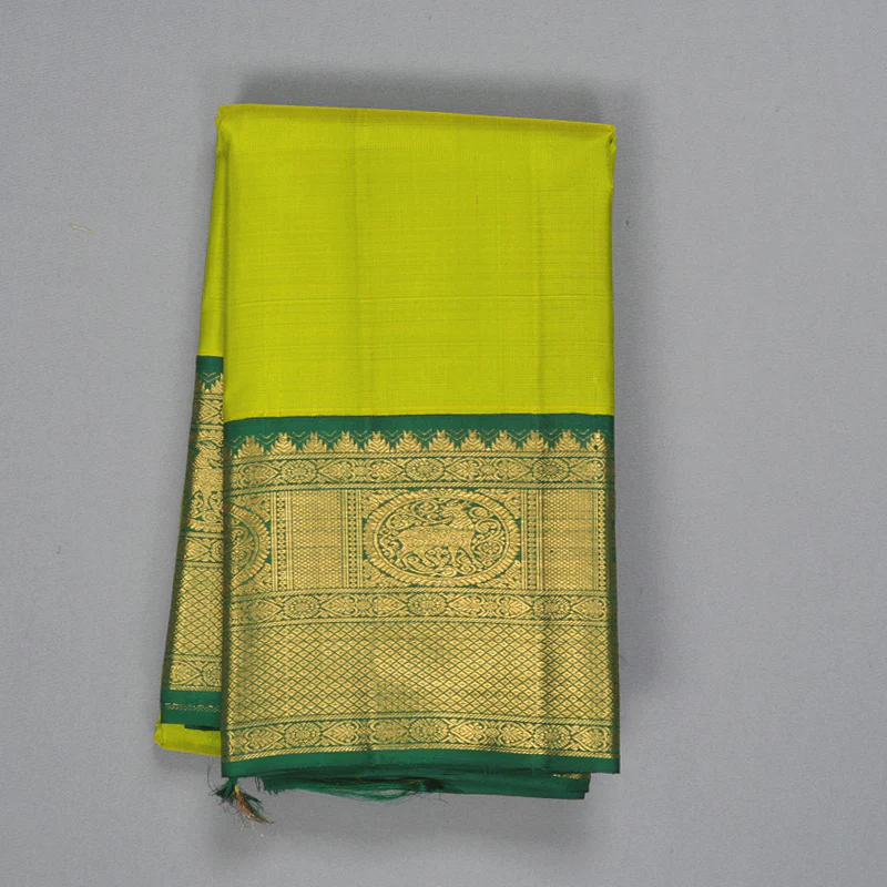 Hayagrivas Handloom Lime Green Kanjivaram Silk Saree with Bottle Green Border KBF262E2-1 - Image 2