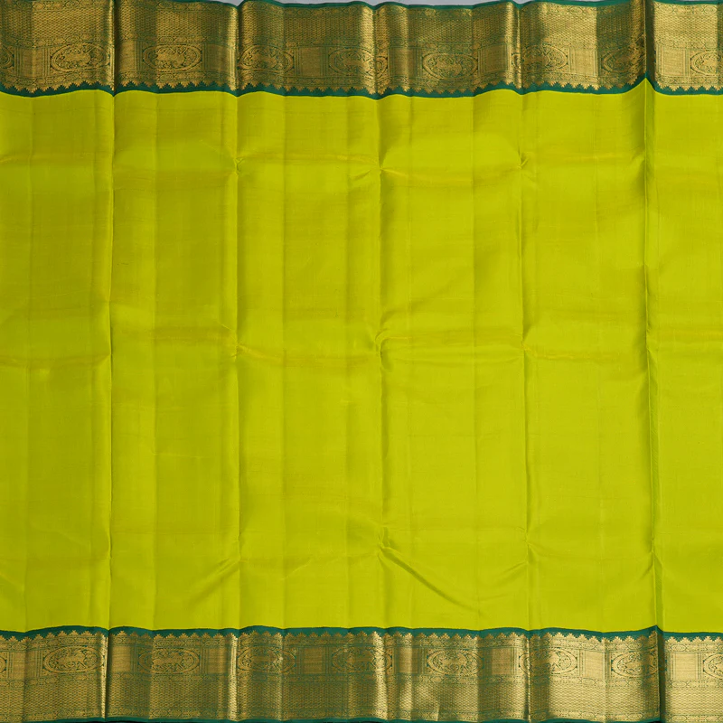 Hayagrivas Handloom Lime Green Kanjivaram Silk Saree with Bottle Green Border KBF262E2-1 - Image 3
