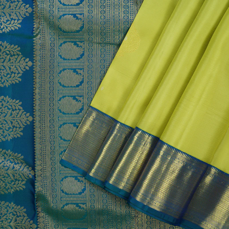Hayagrivas Handloom Lime Green Kanjivaram Silk Saree with Mayilkazhuthu Border SSCBF23D3-7 - Image 2