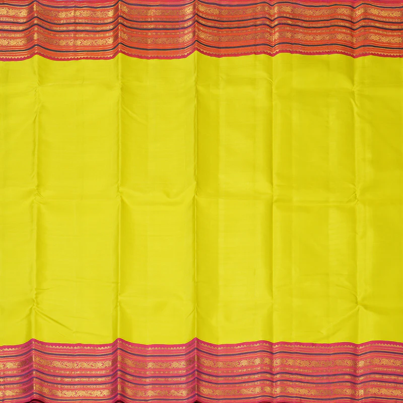 Hayagrivas Handloom Lime Yellow Kanjivaram Silk Saree with Pink Border KBF153D7-3 - Image 4