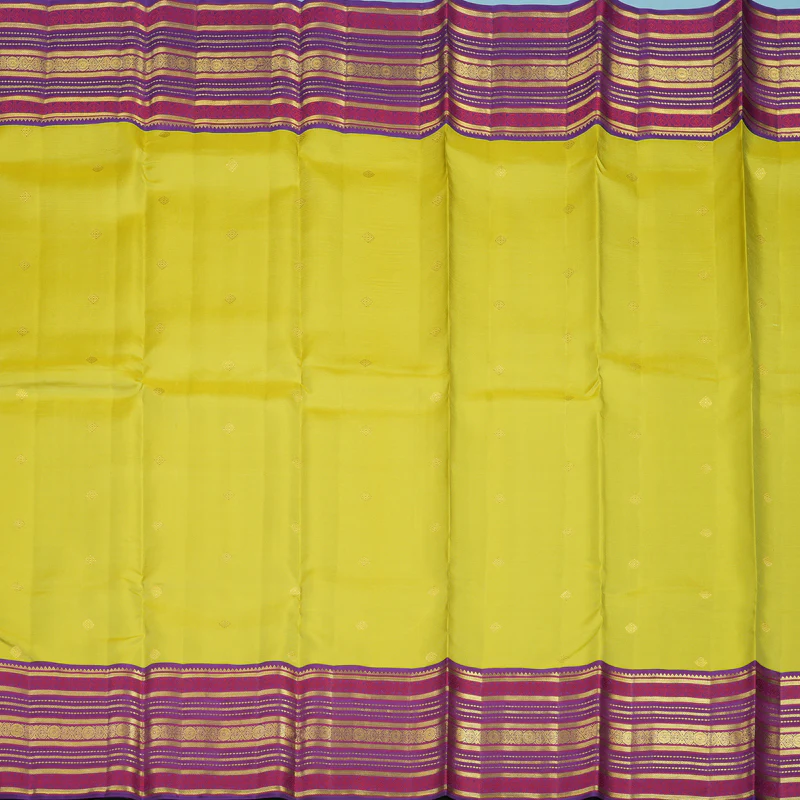Hayagrivas Handloom Lime Green Kanjivaram Silk Saree with Purple Border SSCBF23D13-3 - Image 4