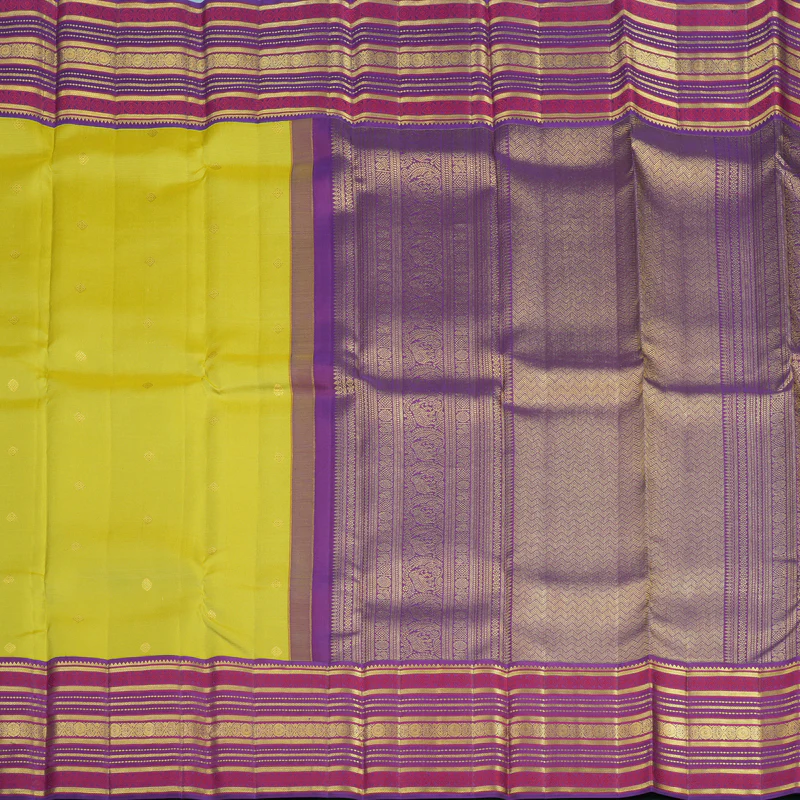 Hayagrivas Handloom Lime Green Kanjivaram Silk Saree with Purple Border SSCBF23D13-3 - Image 5