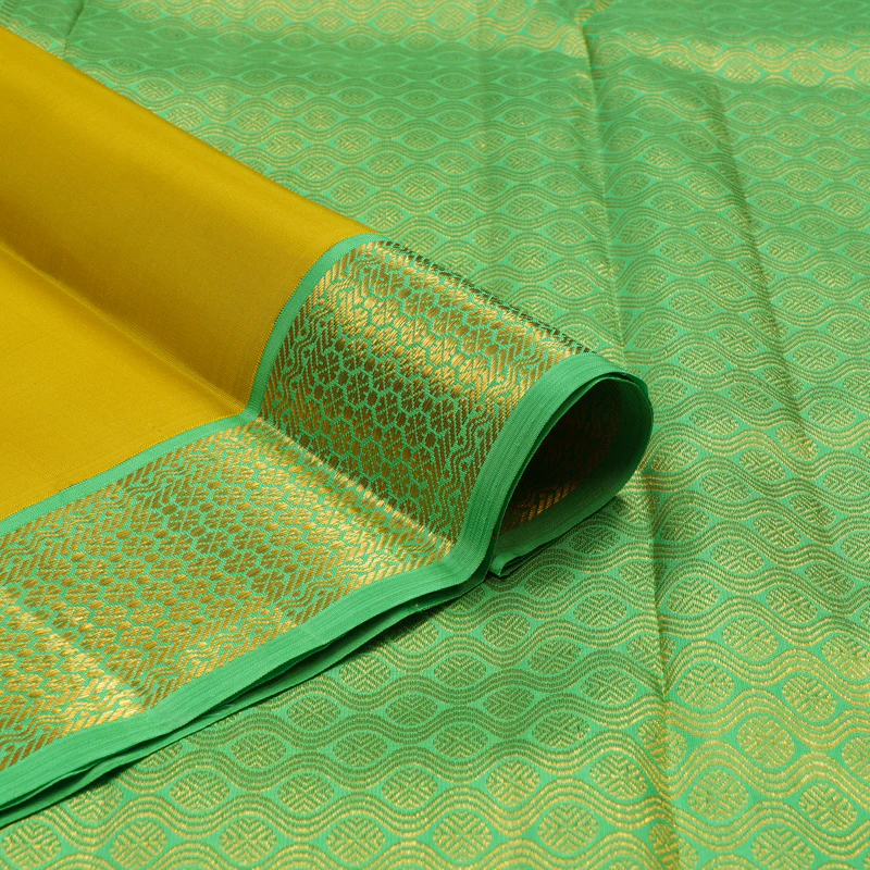 Hayagrivas Handloom Lime Yellow Kanjivaram Silk Saree with Parrot Green Border KBE2243B2-1 - Image 4