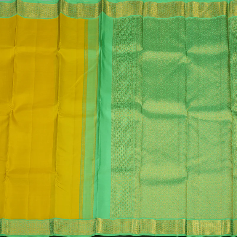 Hayagrivas Handloom Lime Yellow Kanjivaram Silk Saree with Parrot Green Border KBE2243B2-1 - Image 6