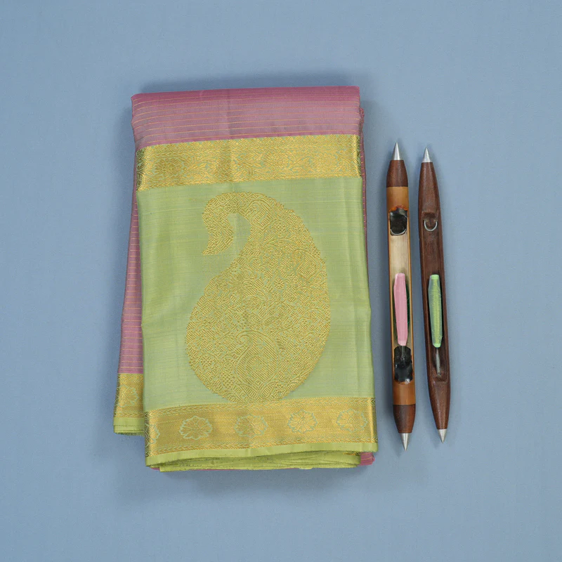 Hayagrivas Handloom Lotus Pink Kanjivaram Silk Saree with Pista Green Border KBE2293B6-2 - Image 2