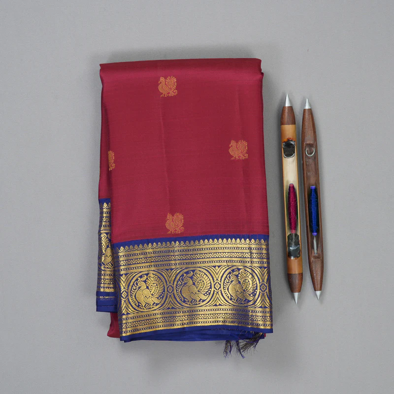 Hayagrivas Handloom Magenta Kanjivaram Silk Saree with Navy Blue Border SSCBF59E10-3