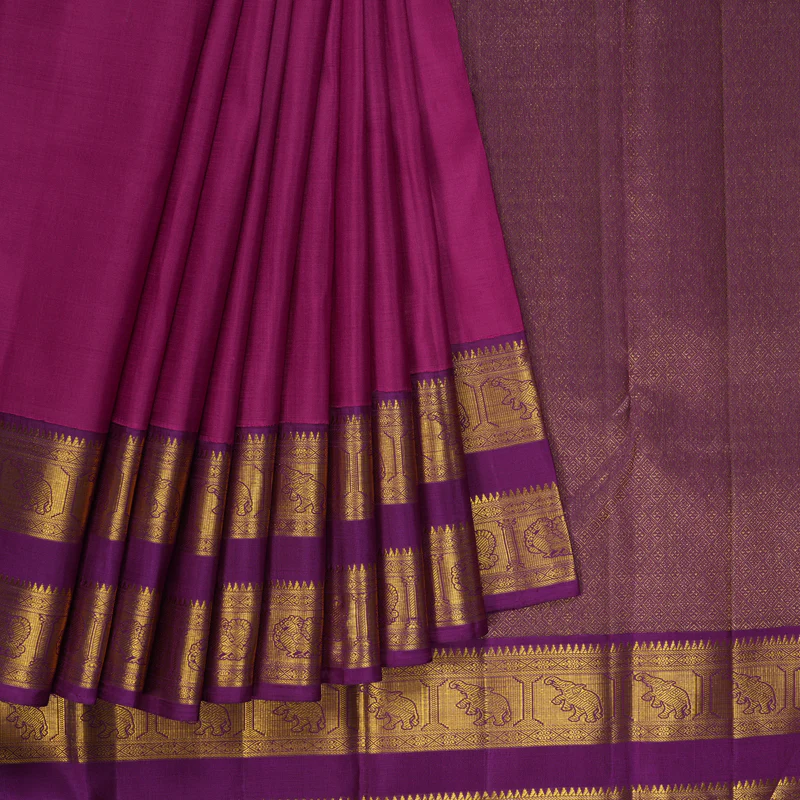 Hayagrivas Handloom Magenta Kanjivaram Silk Saree with Purple Border KBF291E2-2