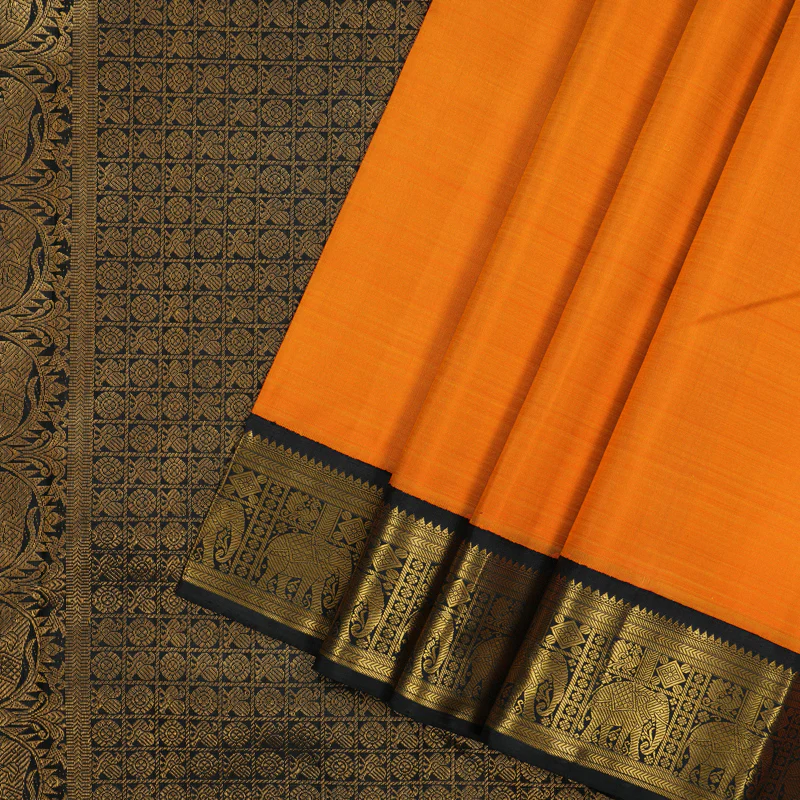 Hayagrivas Handloom Mambazham Orange Kanjivaram Silk Saree with Black Border KBF94D3-1 - Image 3