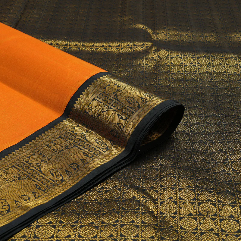 Hayagrivas Handloom Mambazham Orange Kanjivaram Silk Saree with Black Border KBF94D3-1 - Image 4