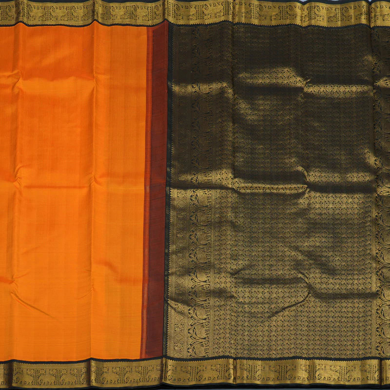 Hayagrivas Handloom Mambazham Orange Kanjivaram Silk Saree with Black Border KBF94D3-1 - Image 6