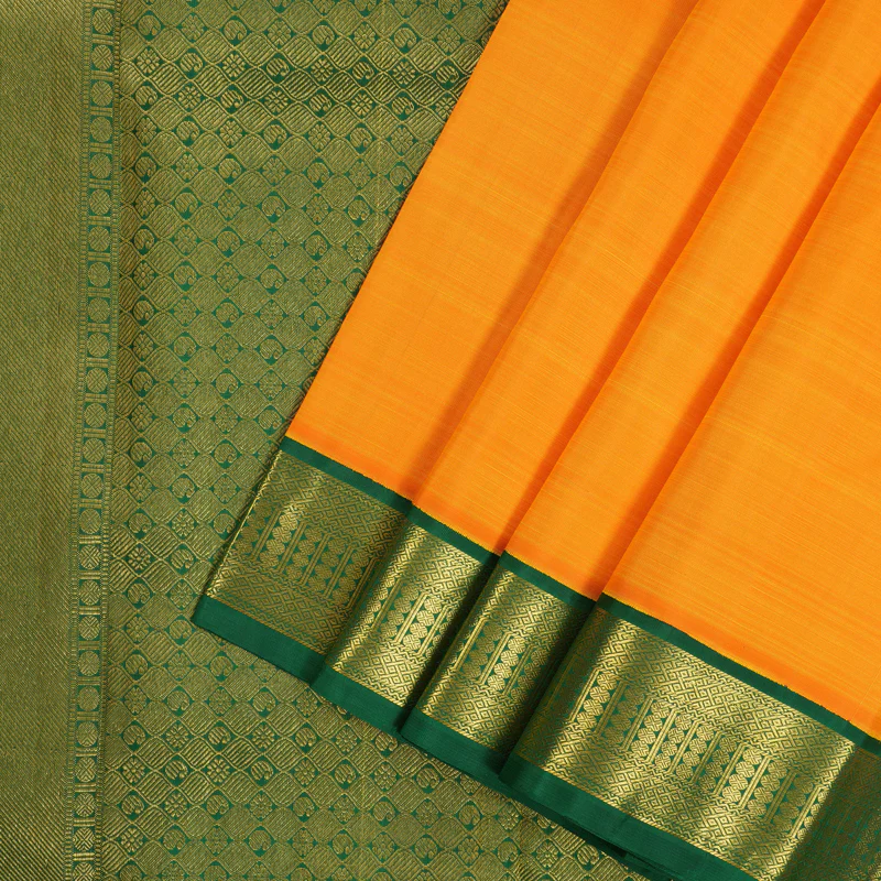 Hayagrivas Handloom Mambazham Orange Kanjivaram Silk Saree with Dark Green Border KBE2488C1-2 - Image 2