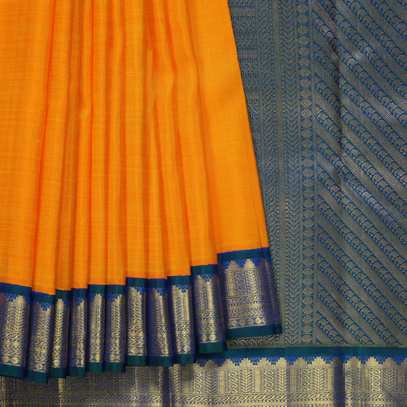 Hayagrivas Handloom Mambazham Orange Kanjivaram Silk Saree with Mayilkazhuthu Border KBF332E6-1