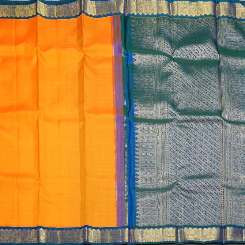 Hayagrivas Handloom Mambazham Orange Kanjivaram Silk Saree with Mayilkazhuthu Border KBF332E6-1 - Image 4