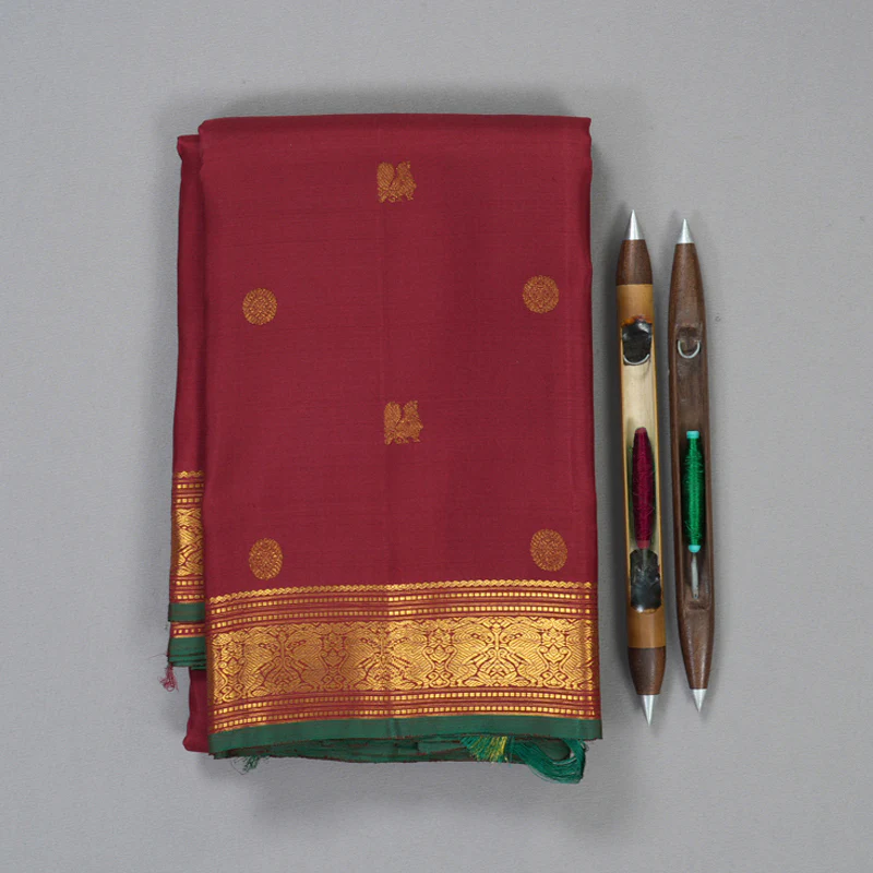 Hayagrivas Handloom Maroon Kanjivaram Silk Saree SSCBF59E31-2 - Image 2