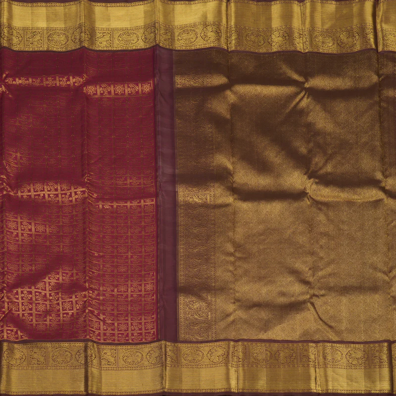 Hayagrivas Handloom Maroon Kanjivaram Silk Saree with Chocolate Brown Border KBE2127A6-1 - Image 5