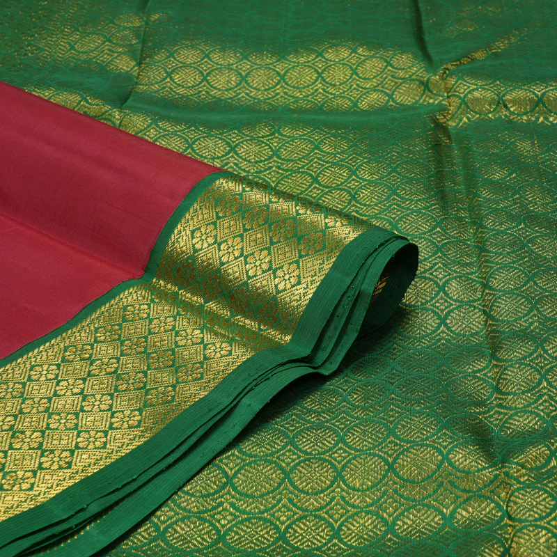 Hayagrivas Handloom Maroon Kanjivaram Silk Saree with Dark Green Border KBE2219B1-1 - Image 3