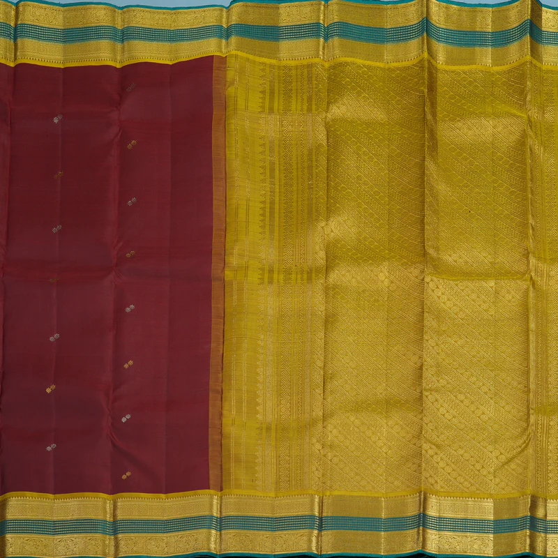 Hayagrivas Handloom Maroon Kanjivaram Silk Saree with Sampanga Yellow Border KBE2417C12-1 - Image 5