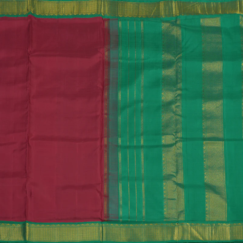 Hayagrivas Handloom Maroon Kanjivaram Ten Yards Silk Saree with Green Border KBE1013I9-1 - Image 4