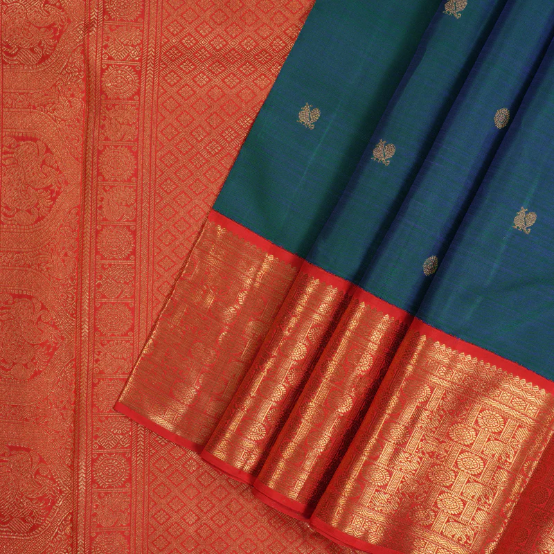 Hayagrivas Handloom Mayilkazhuthu Kanjivaram Silk Saree with Red Border BF6-SBS KBFL6D1-1 - Image 3