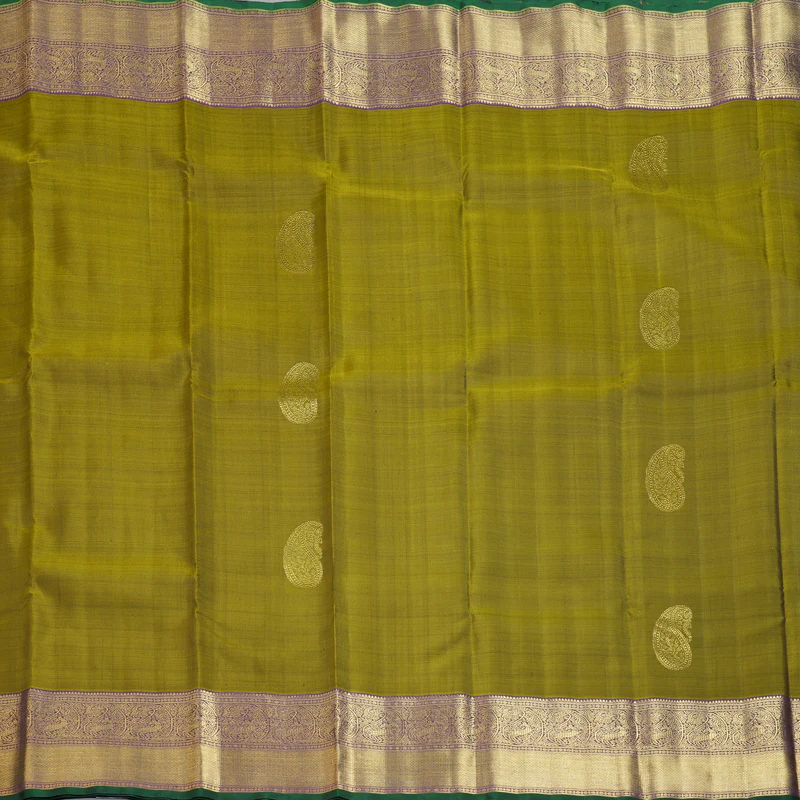 Hayagrivas Handloom Mehandi Green Kanjivaram Silk Saree with Dark Purple Border BF155-SBS - Image 4