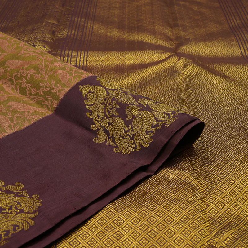 Hayagrivas Handloom Mehandi Green Kanjivaram Silk Saree with Wine Brown Border BE382-SBS - Image 3