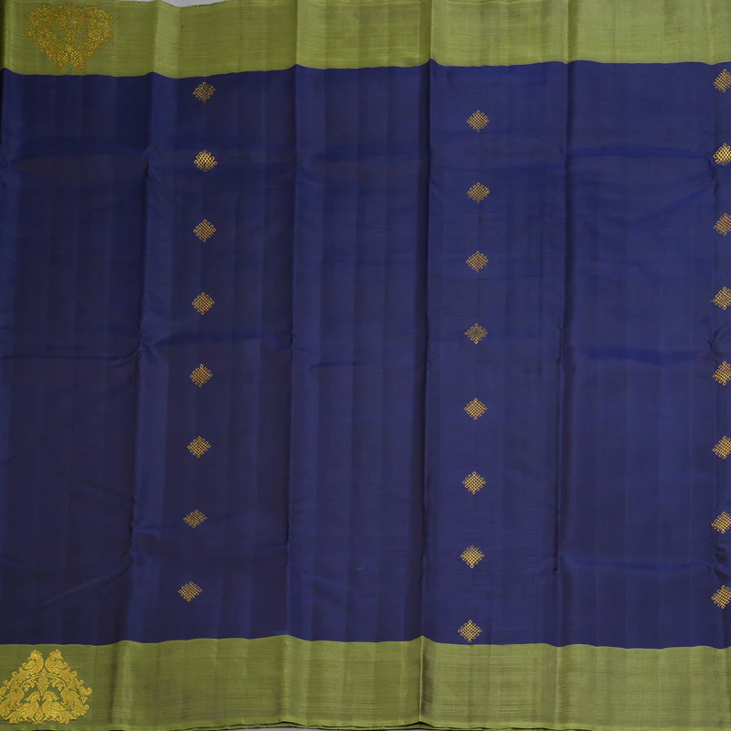 Hayagrivas Handloom Midnight Blue Kanjivaram Silk Saree with Olive Green Border BF102-SBS  KBFL102E1-1 - Image 5
