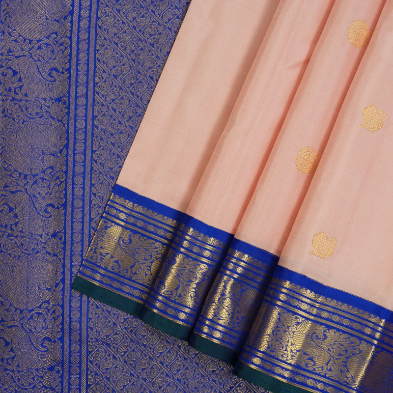 Hayagrivas Handloom Mild Peach Kanjivaram Silk Saree with MS Blue Border KBE2524C3-1 - Image 2