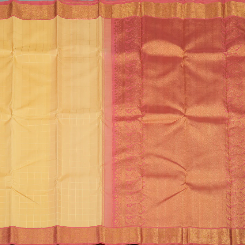 Hayagrivas Handloom Mild Peach Kanjivaram Silk Saree with Pink Border KBE2053A4-1 - Image 5