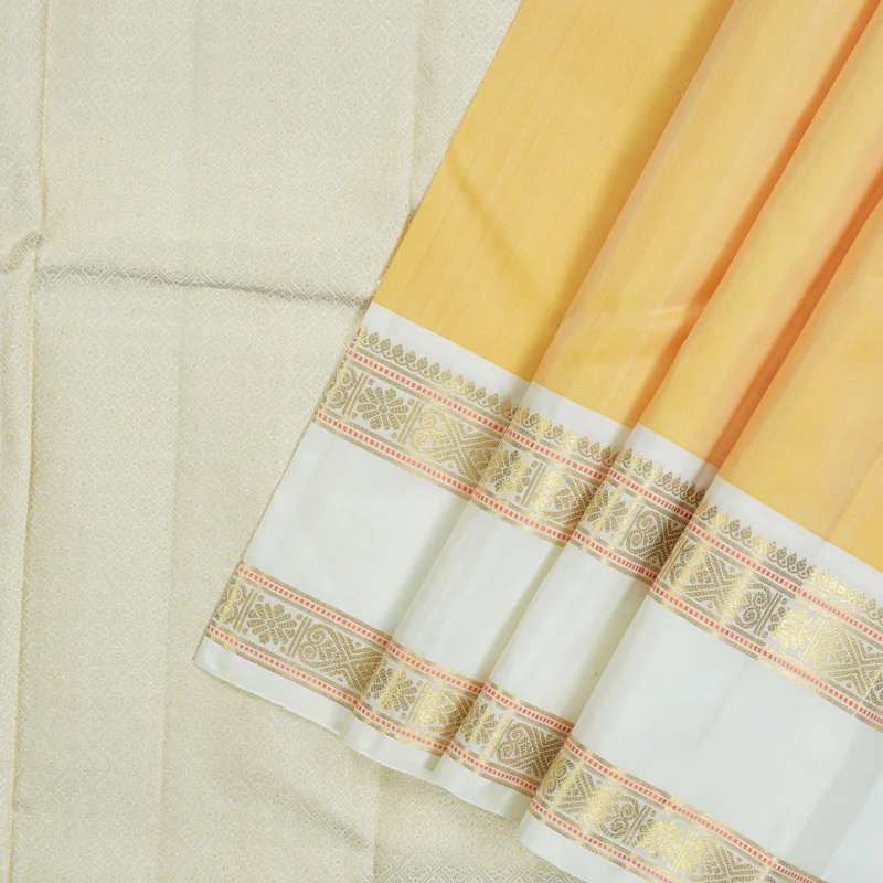 Hayagrivas Handloom Mild Yellow Kanjivaram Silk Saree with Milk-White Border KBE2435C1-1 - Image 2