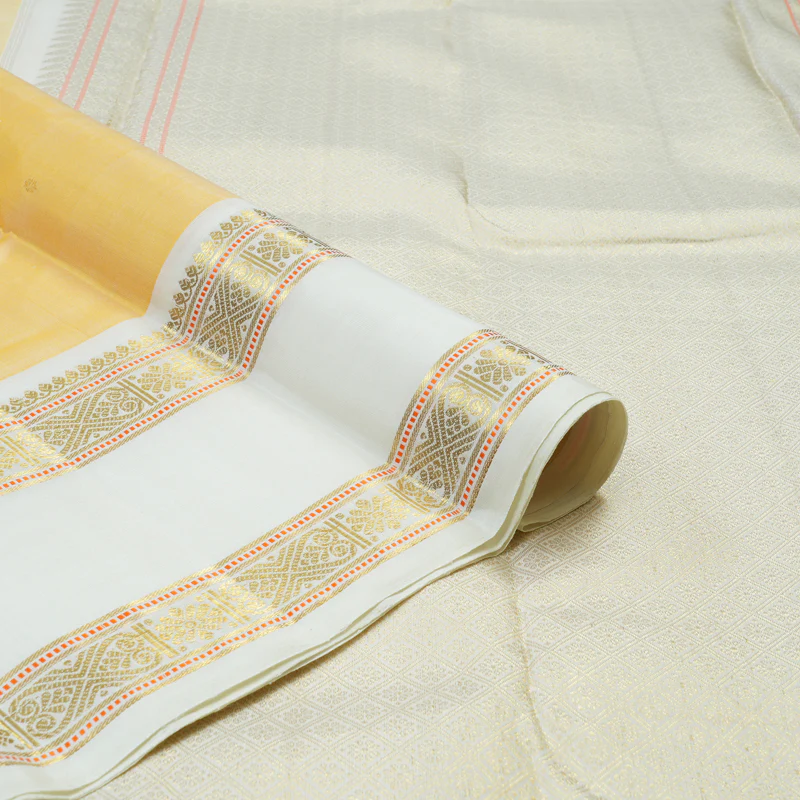 Hayagrivas Handloom Mild Yellow Kanjivaram Silk Saree with Milk-White Border KBE2435C1-1 - Image 3