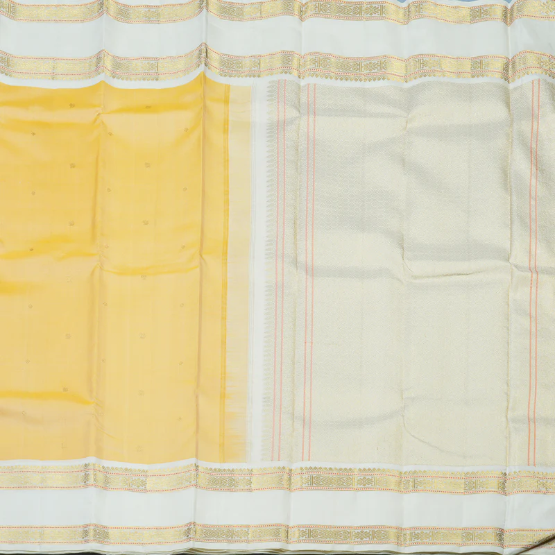 Hayagrivas Handloom Mild Yellow Kanjivaram Silk Saree with Milk-White Border KBE2435C1-1 - Image 5
