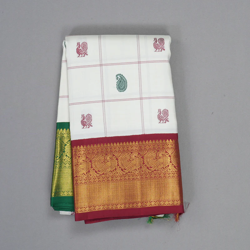 Hayagrivas Handloom Milk White Kanjivaram Silk Saree with Ganga Jamuna Border KBF208E5-1 - Image 2