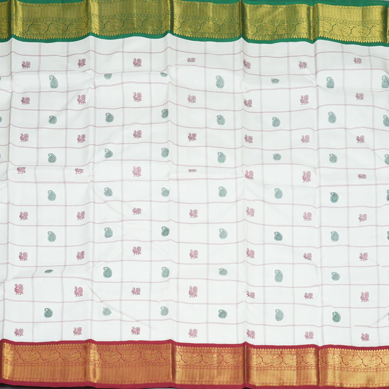 Hayagrivas Handloom Milk White Kanjivaram Silk Saree with Ganga Jamuna Border KBF208E5-1 - Image 3