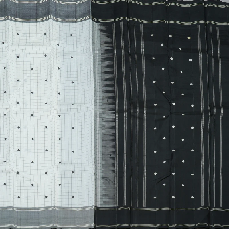 Hayagrivas Handloom Milk-White Kanjivaram Silk Saree with Grey Border KBF15D7-2 - Image 4
