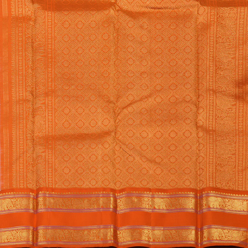 Hayagrivas Handloom Milk-White Kanjivaram Silk Saree with Orange Border KBE2519C14-1 - Image 7