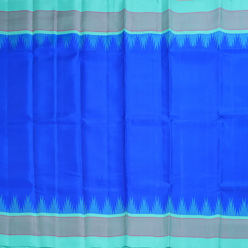 Hayagrivas Handloom MS Blue Kanjivaram Silk Saree with Sea Green Border KBF403F6-4 - Image 3