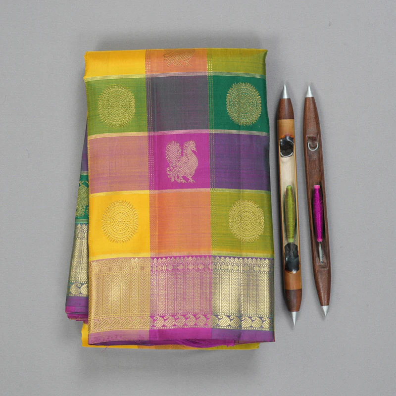 Hayagrivas Handloom Multicolour Checks Kanjivaram Silk Saree BF147-SBS  KBFL147E1-1 - Image 2