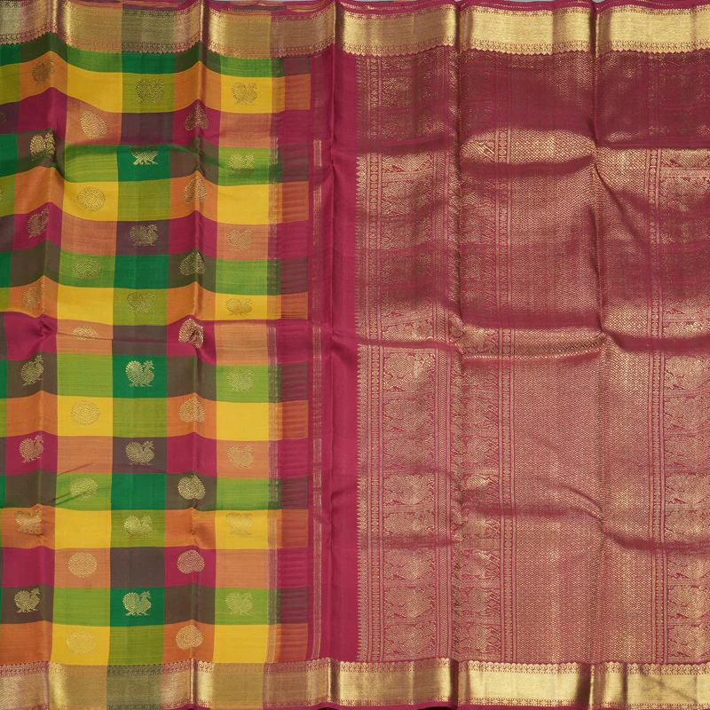 Hayagrivas Handloom Multicolour Checks Kanjivaram Silk Saree KBE1750K1-1 - Image 5