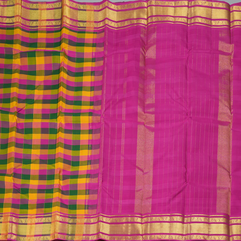 Hayagrivas Handloom Multicolour Checks Kanjivaram Silk Saree KBF355F1-1 - Image 5