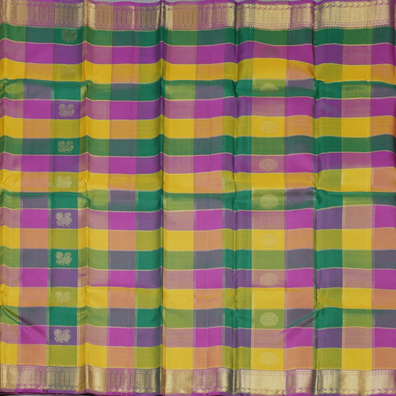 Hayagrivas Handloom Multicolour Checks Kanjivaram Silk Saree KBFL193F1-1 - Image 3