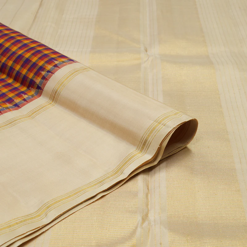Hayagrivas Handloom Multicolour Checks Kanjivaram Silk Saree with Beige Border KBE1745K1-1 - Image 3